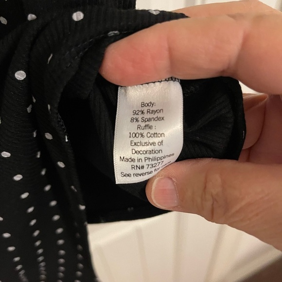 BODYSUIT LC LAUREN CONRAD-BLACK ALLOVER WHITE Polkadot NWT 92% rayon 8% spandex - Picture 9 of 10